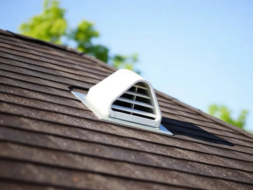 Ridge vent running along the peak of a residential shingle roof